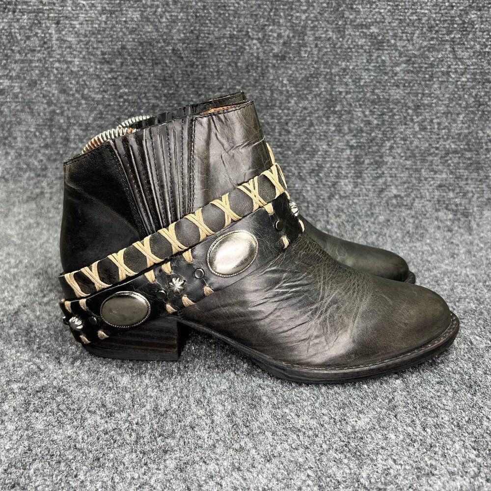 Circle G Harness Ankle Booties Women's Size 7 Black Leather Western Cowboy Boots